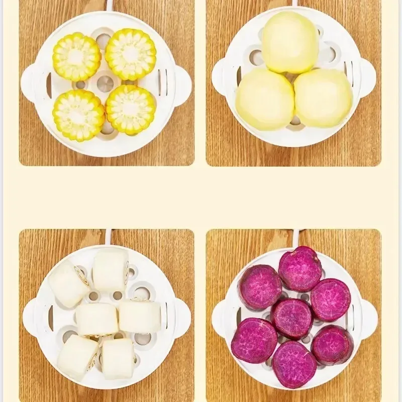 3-in-1 Electric Egg Cooker with Double Tray for Boiling Eggs Steaming Vegetables Compact Tool for Breakfast Cooking