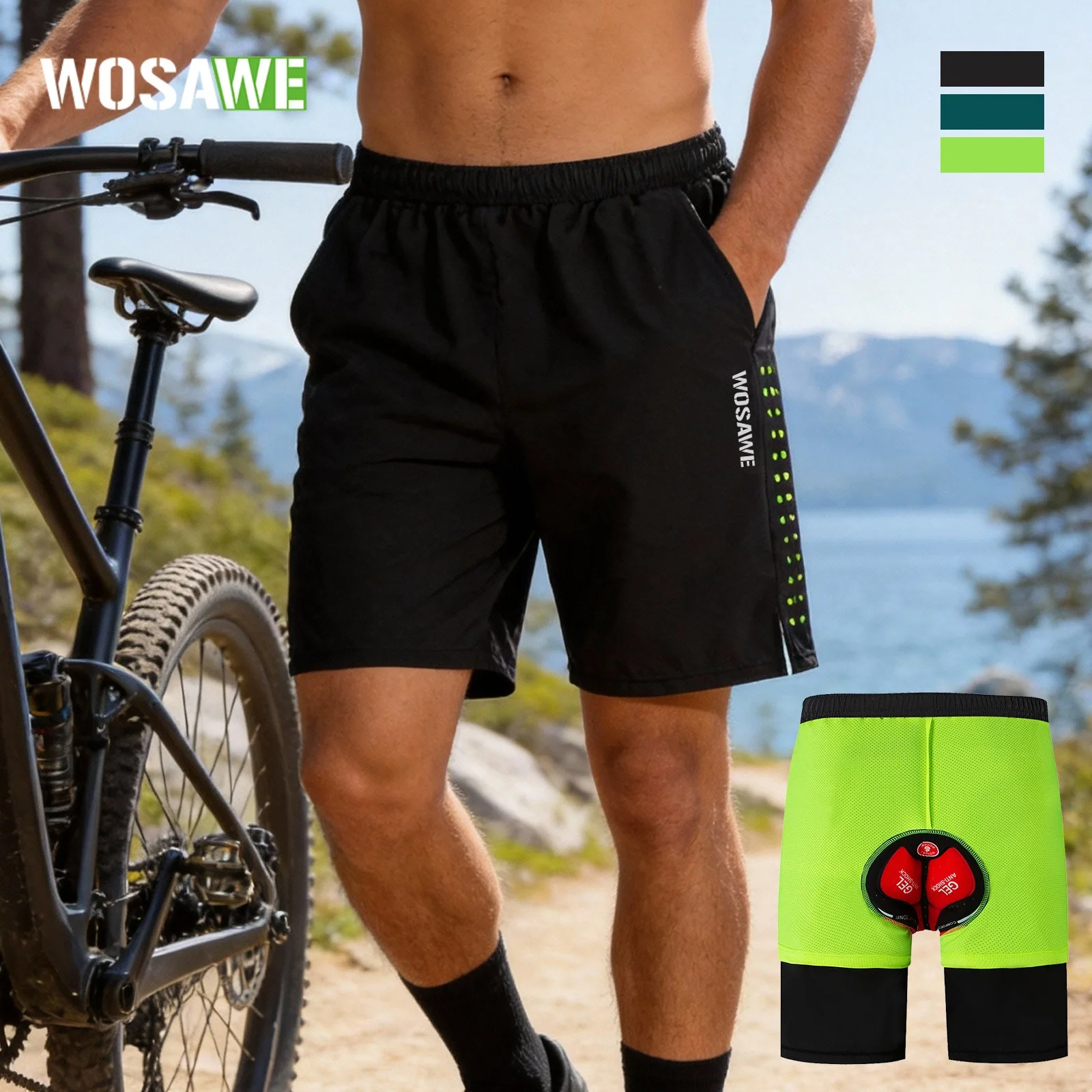 

WOSAWE Mountain Bike Riding Shorts Casual Cycling Pants Quick-Dry Breathable Silicone Padded Shorts BL113