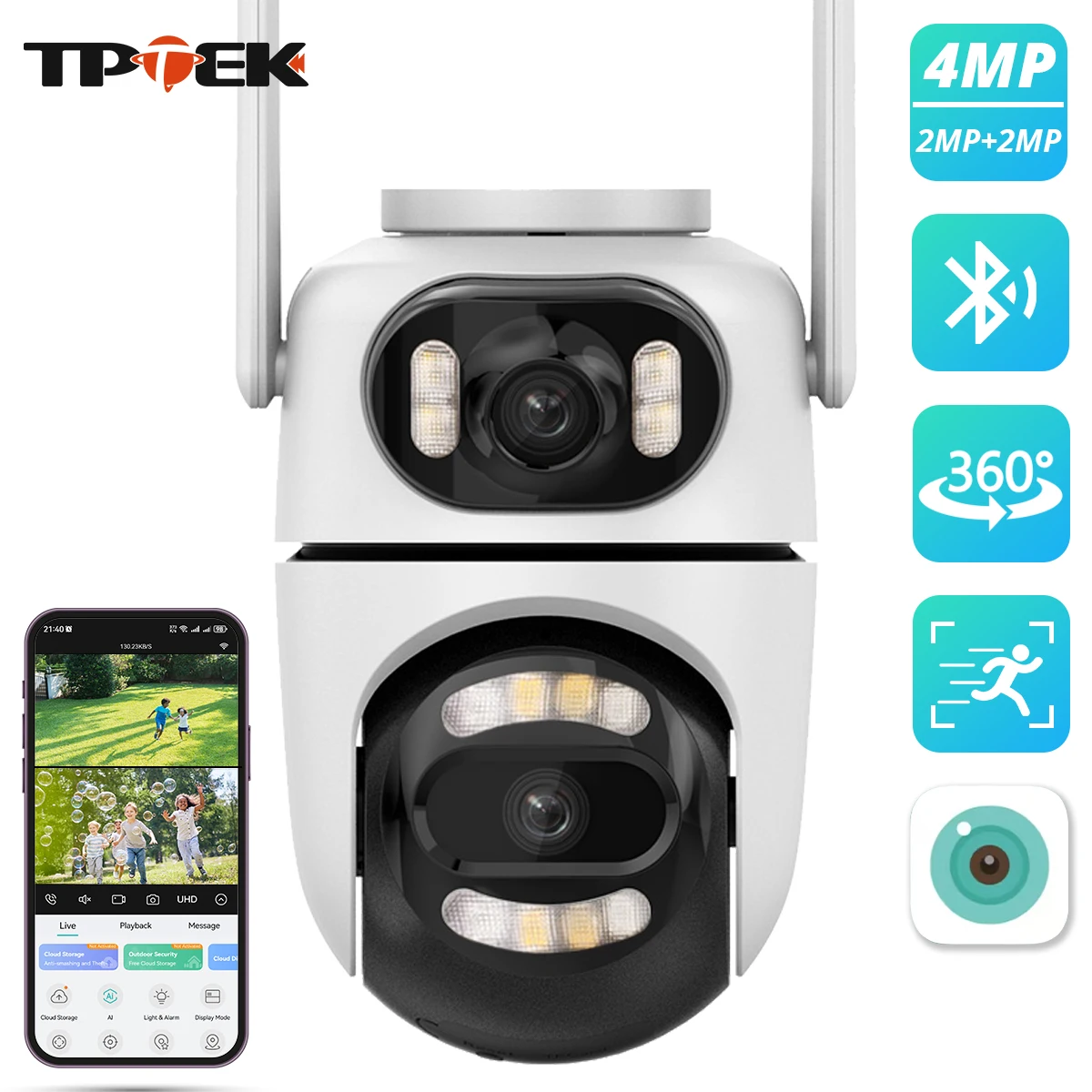 4MP Dual Lens PTZ Security WiFi Camera Outdoor IP CCTV Surveillance Color Night Vision Two-Way Audio Motion Detection Icsee Cam