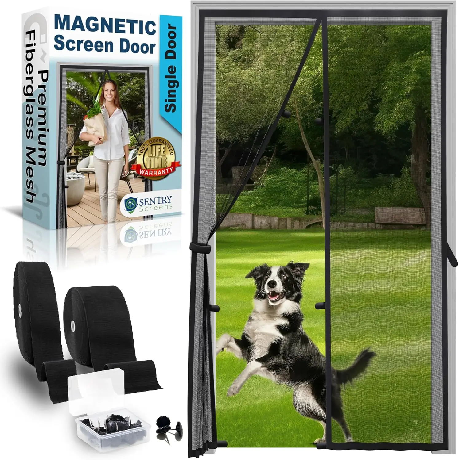 

Fiberglass Mesh Magnetic Screen Door – Heavy Duty Self-Closing Hanging Door Net Screen with Magnet Closures – Fits Doors Up