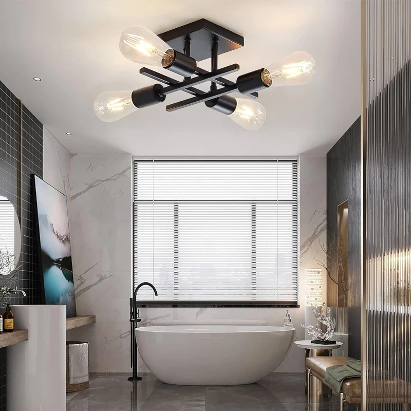 مصباح سقف حديث 4 مصابيح إسكندنافية، قاعدة لمبة E27، غرفة المعيشة، غرفة النوم، مصباح معلق للدراسة (بدون لمبة) #6