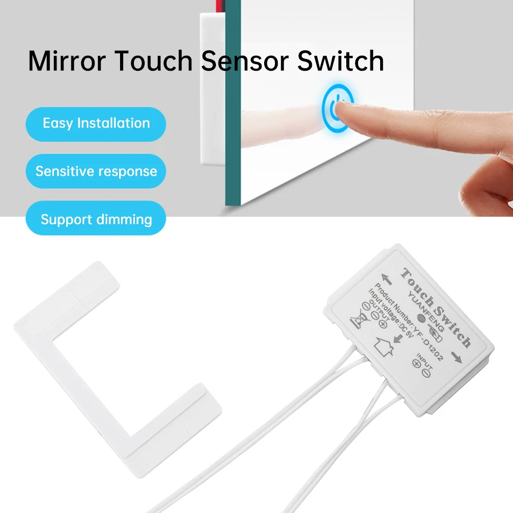 DC 12V verdeckter Badezimmerspiegel mit einer Taste, einfarbig, zweifarbig, Touch-Dimmschalter, LED-Make-up-Spiegel, Licht-Touch-Schalter