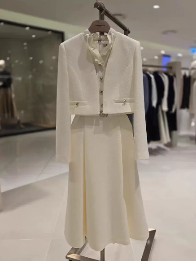 

Elegant Slimming Winter Fashion Set Women's Long Sleeve Suit Jacket Shirt Dress Casual Work Date Outfit Korean Style