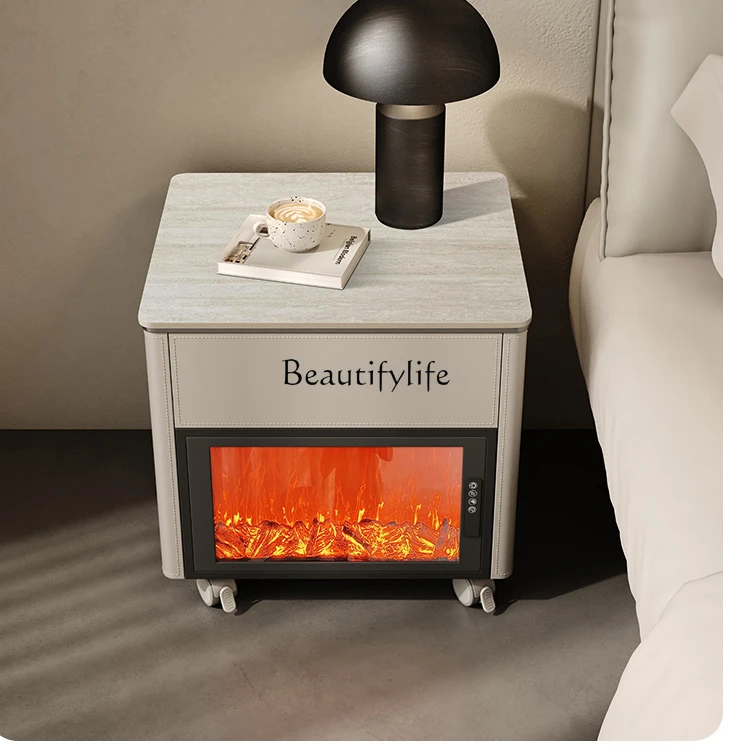 Portable Bedside Table Light Luxury Modern Simulation Flame Side Table Cabinet