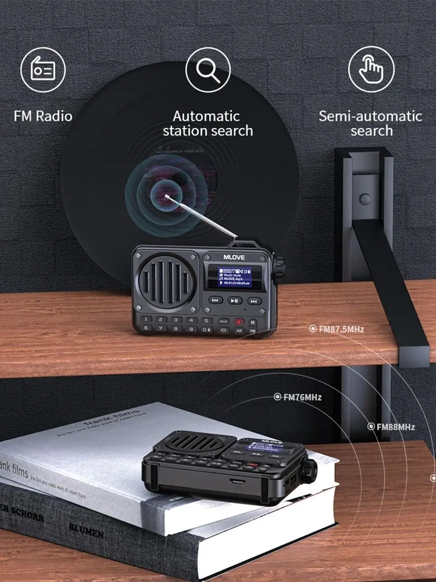 MLOVE BV800 Super-tragbarer Bluetooth-Lautsprecher mit FM-Radio, LCD-Bildschirm, Antenne, AUX-Eingang, USB-Stick, TF-Karte, MP3-Player