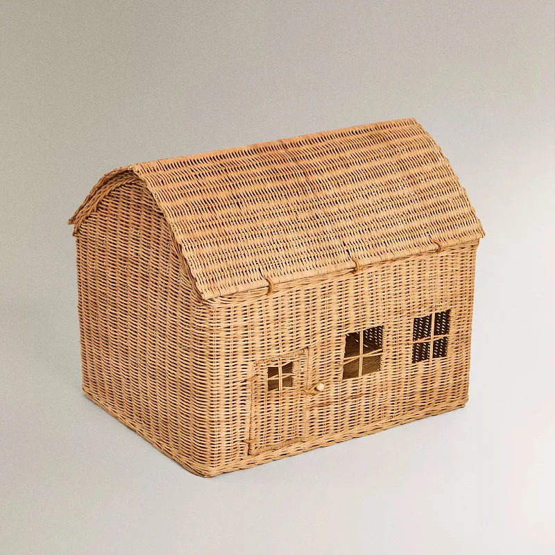 Handwoven small house, children's play house storage basket, rattan plush toy storage basket