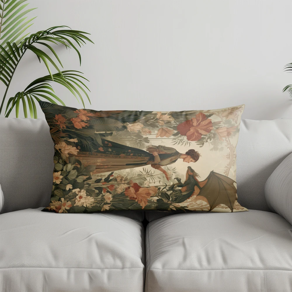 Home Decor Floral Dragon Pillow Cover Suitable For Sofa Bedroom Car Pillow Cover Cushion Rectangular Back Cushion