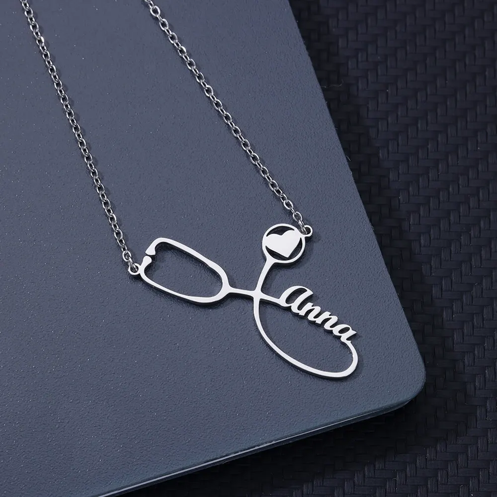 

Custom Stethoscope Necklace for Women Personalized Name Pendant Necklaces Doctor Nurse Customized Stainless Steel Jewelry femme