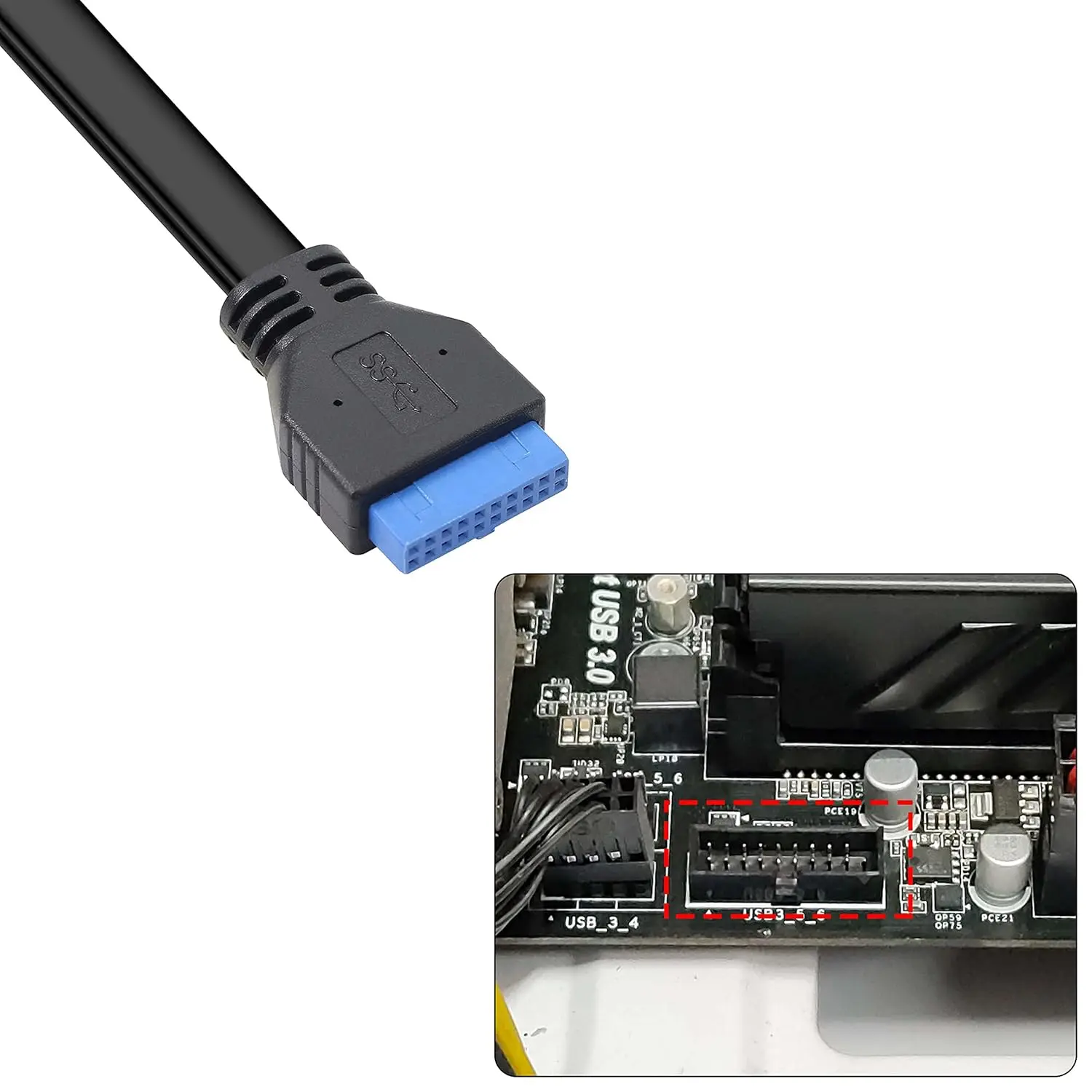 USB 3.0 Front Panel Cable, Motherboard 19/20pin Cable to USB Female Splitter Adapter Extension Connector
