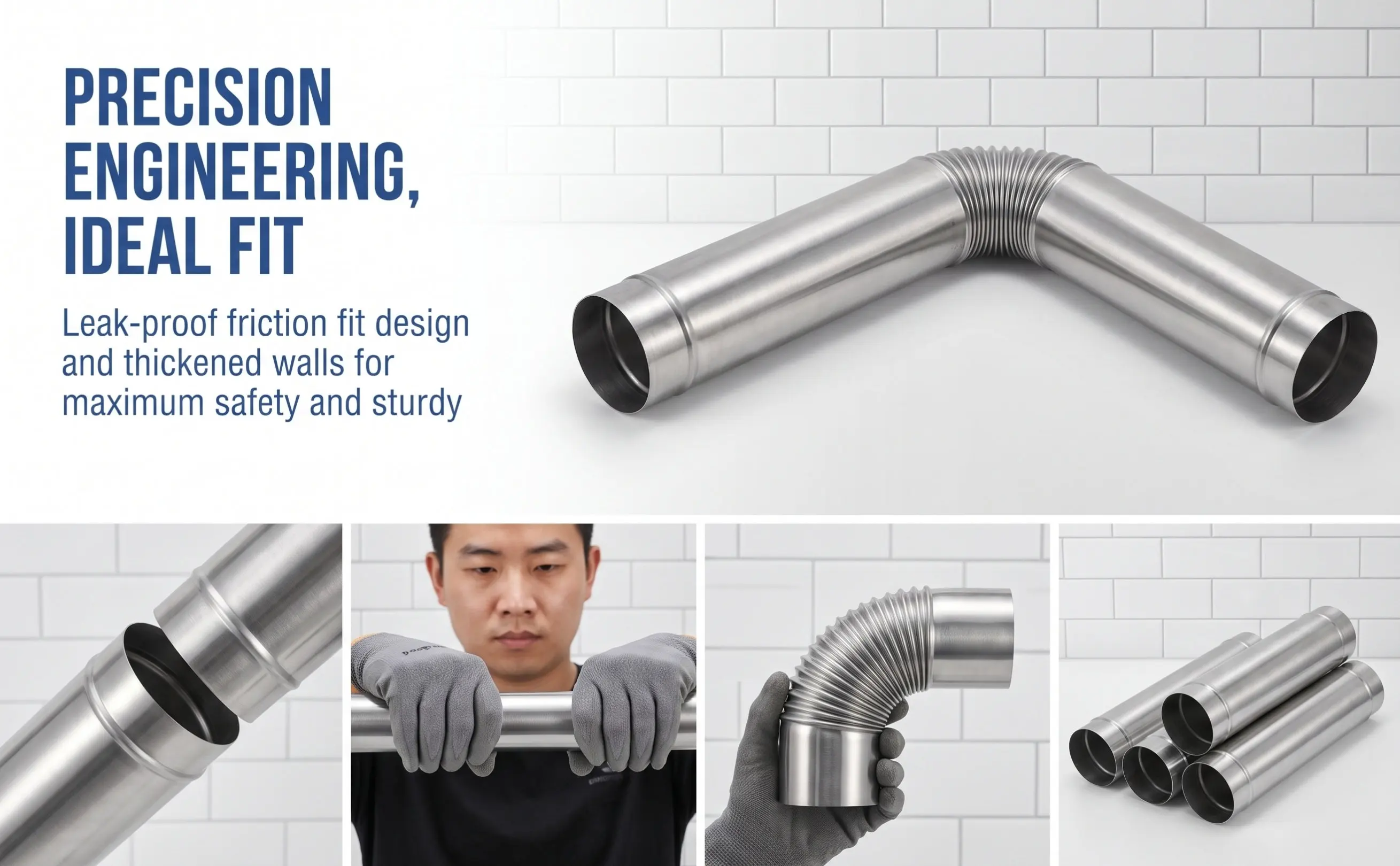 1Set Stainless Steel Chimney Flue Vent Tube High Temperature Resistant Easy Installation Straight Elbow Tubes for Wood Stove
