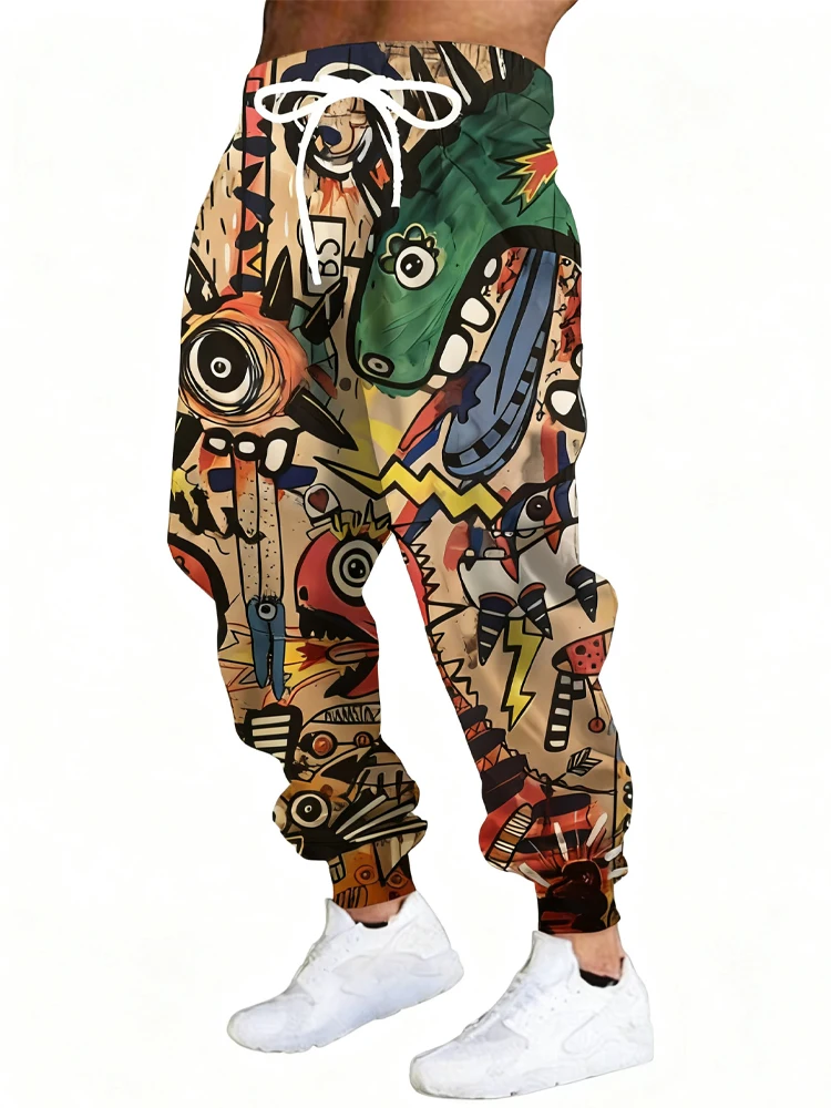 

Новые мужские повседневные брюки с 3D принтом динозавра, уличные дышащие спортивные брюки, стильные уличные брюки на шнурке, мужские брюки с манжетами