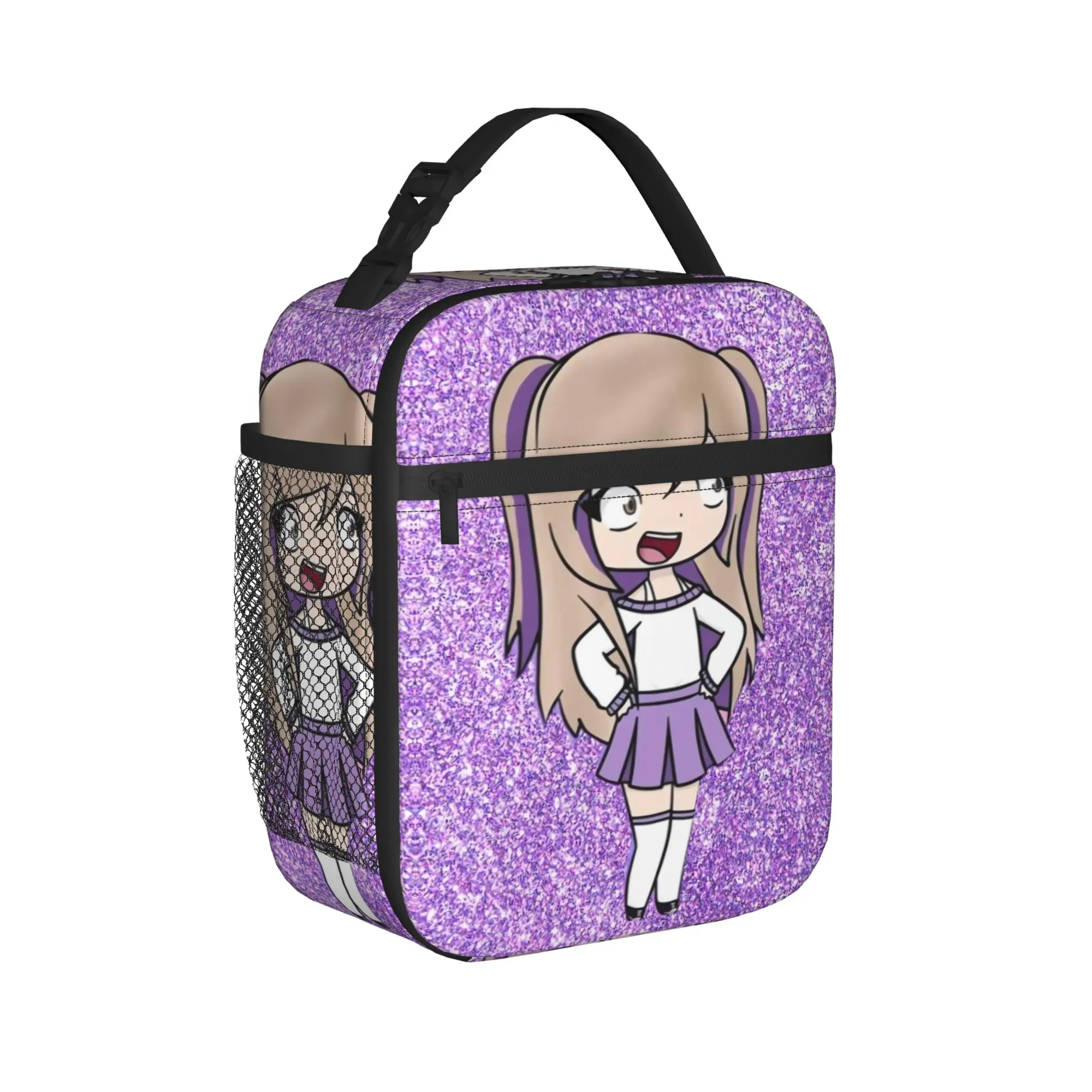 Glitter Purple Portrait Lyna Vallejos Lunch Bag For Women Lunch Box Vintage School Bag Portable Oxford Thermal Tote Handbags