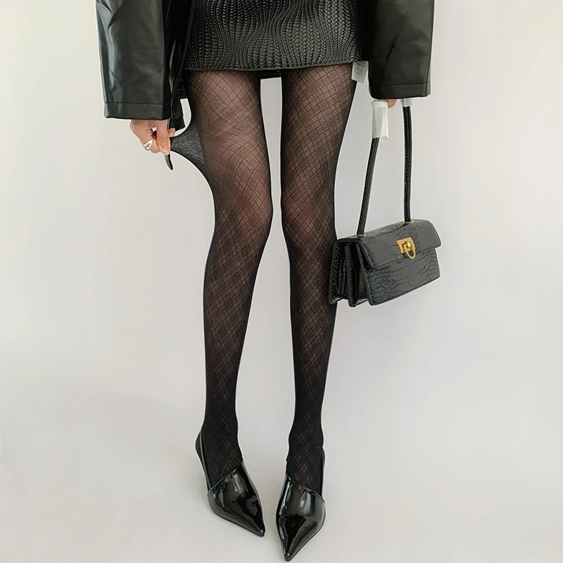 1 Stück Diamant-karierte Damenstrumpfhose Black Spice Anti-Hook-Strumpfhose