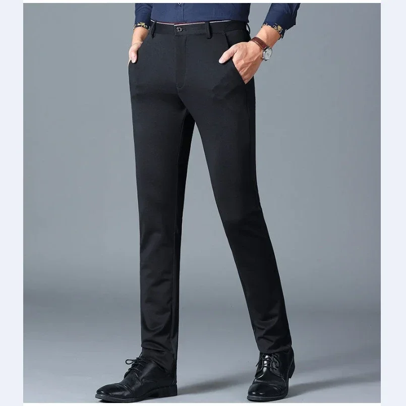 Casual Suit Pants Stretch Men\'s Dress Pants Black Navy Blue Suit Pants Straight Slim-Fit Business Formal Trousers Plus Size 40