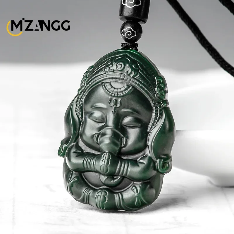 

Authentic Natural Hetian Ink Jade Elephant God Pendant Hand-carved Men and Women Fortune Fashion Jewelry Lucky Amulet