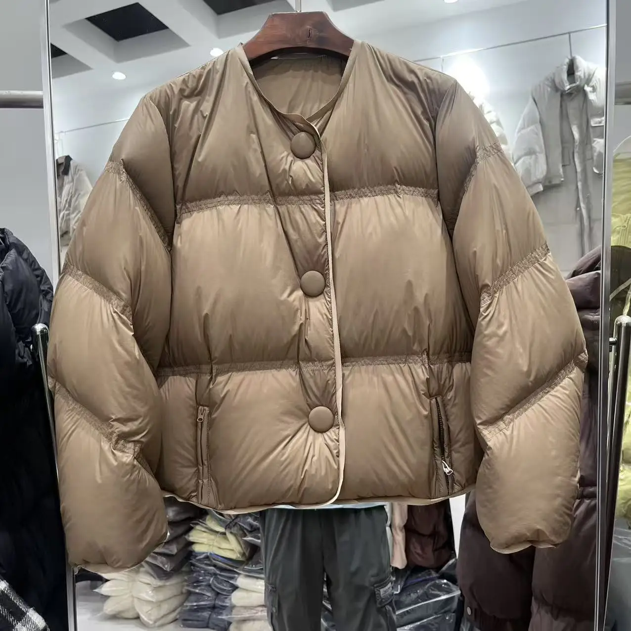 شتاء دافئ الصلبة نفخة س الرقبة أسفل سترة المرأة الأبيض بطة أسفل قصيرة رشاقته باركر أبلى الإناث واحدة الصدر سترة دافئة #1