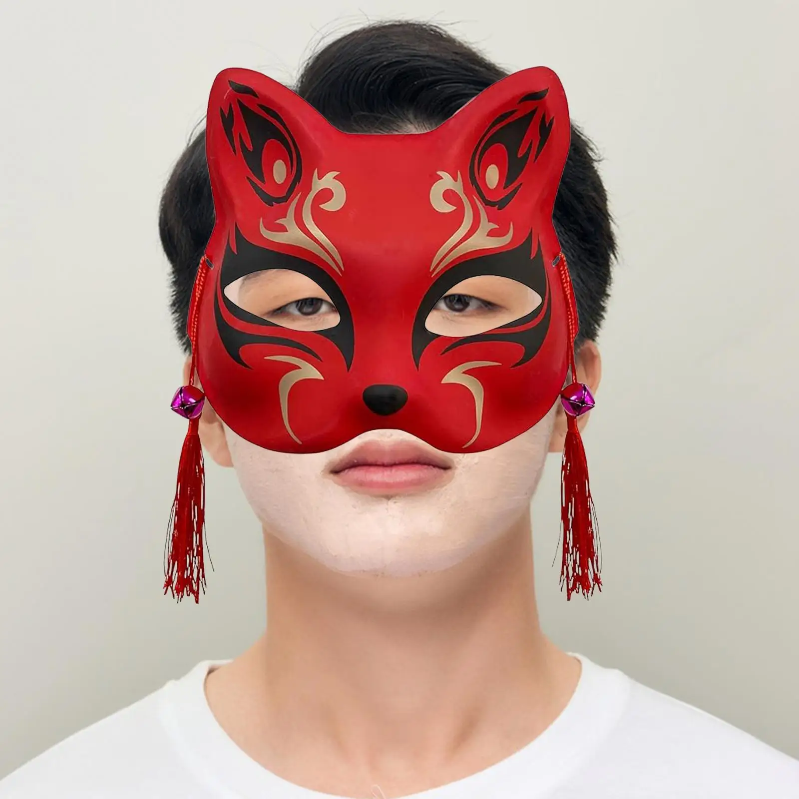 Half Face Cat Halloween Fox Props Costume Accessories Animal Cosplay for Dress up Night Club Easter Holiday Bar