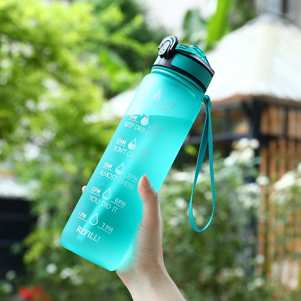 1000ml Sports Water Bottle Leakproof Straw Water Bottle BPA-Free Portable Drinking Cup with Time Scale for Fitness Cycling