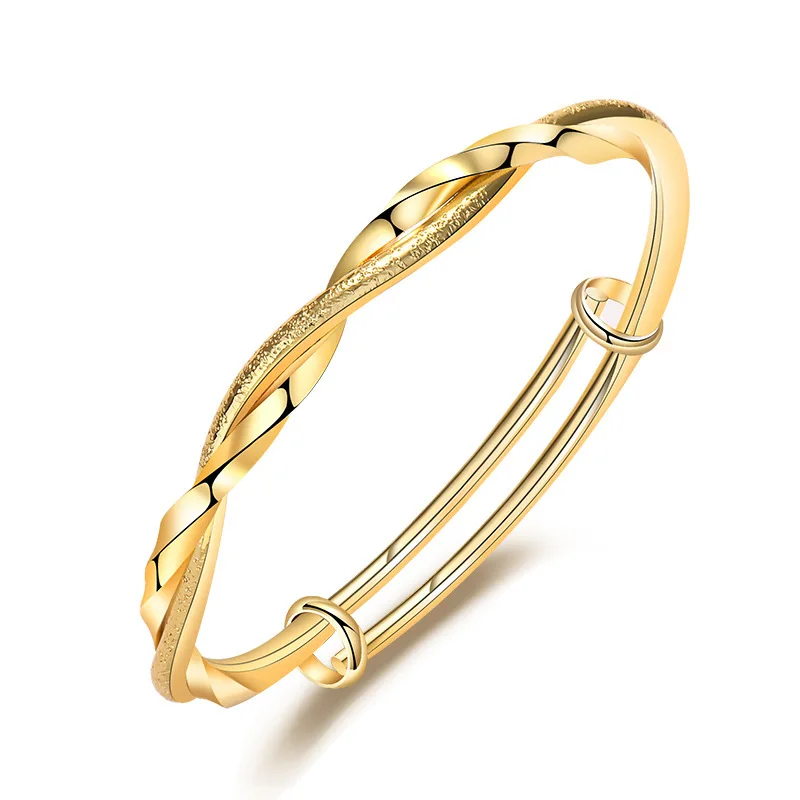 Genuine 18K Gold Color Fashion Mobius Push Pull Bracelet Bangle for Women Female Shiny Bangle Jewelry Gifts Not Fade