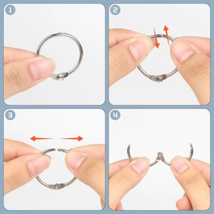 50 anéis de livro dos pces com 1 pacote de metal único furo perfurador 1 Polegada anéis de pasta de folhas soltas anel de pasta de aço niquelado para a escola