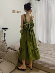 Zoki-Vestido largo con lazo para mujer, elegante, Sexy, sin espalda, estilo Preppy, para estudiantes, moda coreana, verano, nuevo