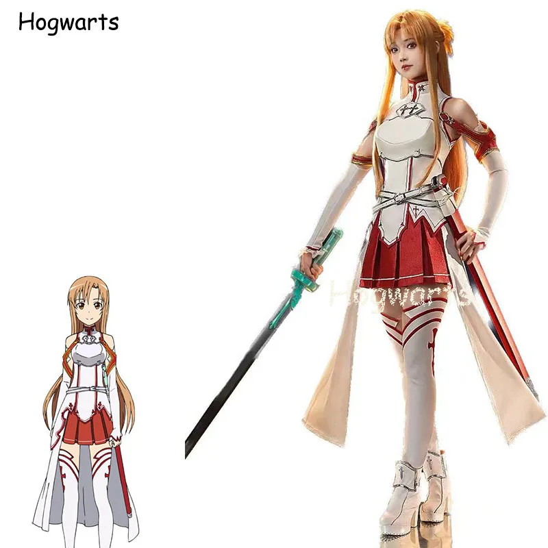 

Anime Sword Art Online Yuuki Asuna Cosplay Costume Wig SAO Uniform Dress Battle Suit Outfits Halloween for Women