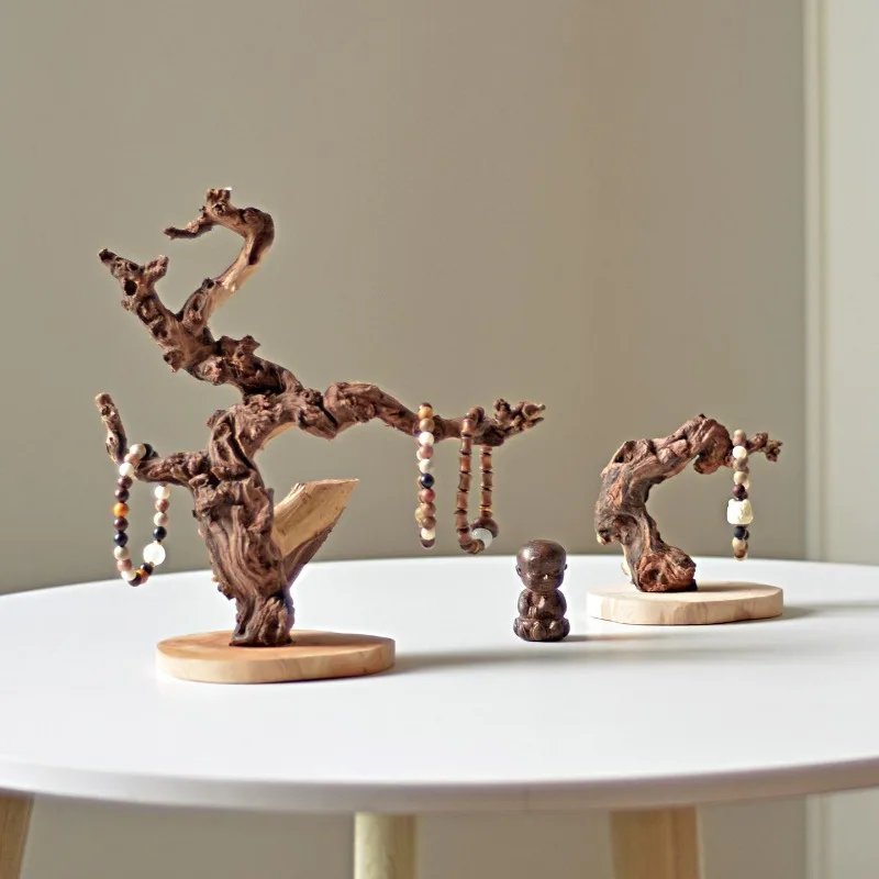 Wooden Jewelry Stand Art Creative Retro Buddha Bead Necklace Display Stands Miniature Desktop Vertical Bracelet Organizer Rack