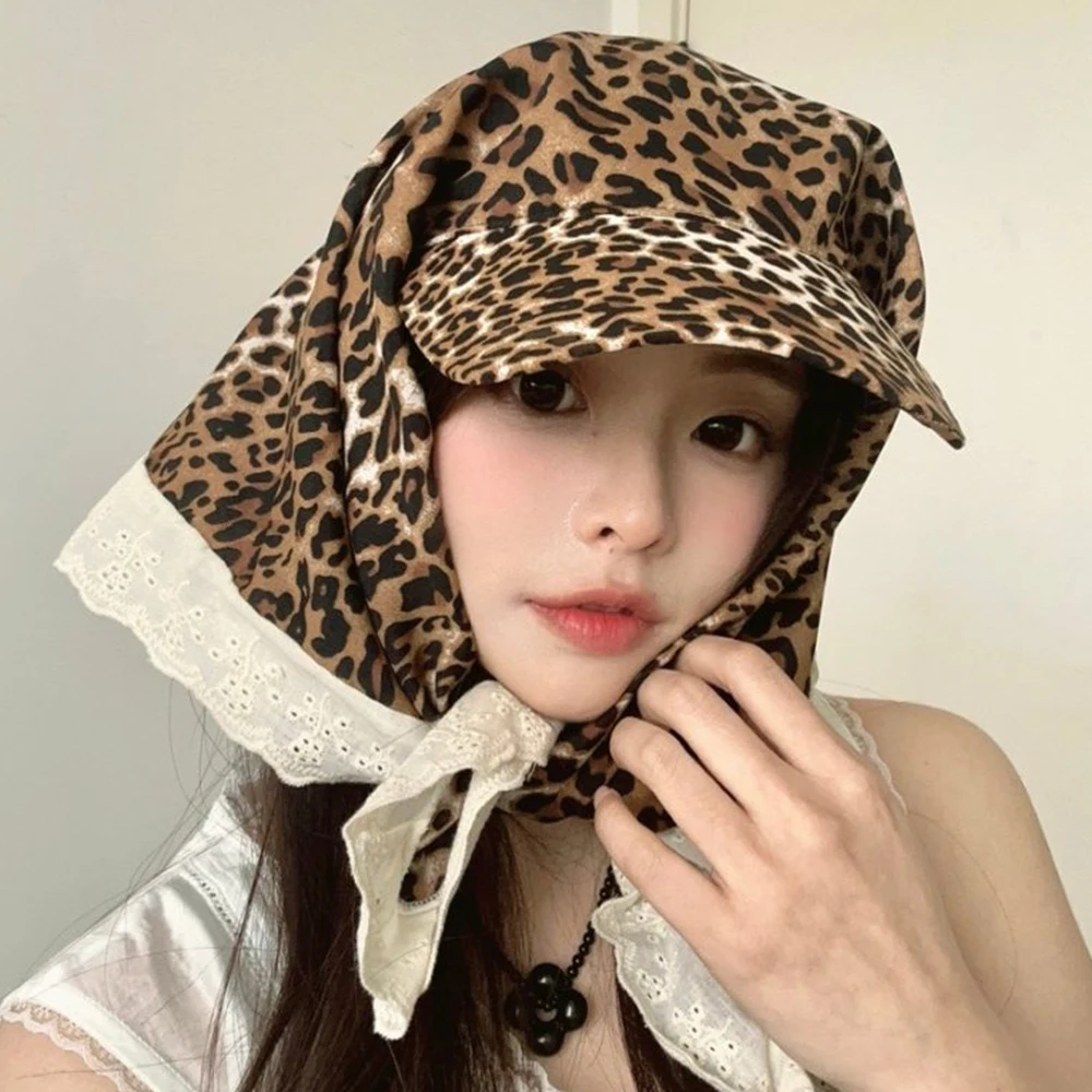 

French Retro Headscarf Hat Quick Drying Sweet Loli Sun Hat Lace-up Cartoon Lace Edge Baseball Cap Outdoor Seaside Vacation