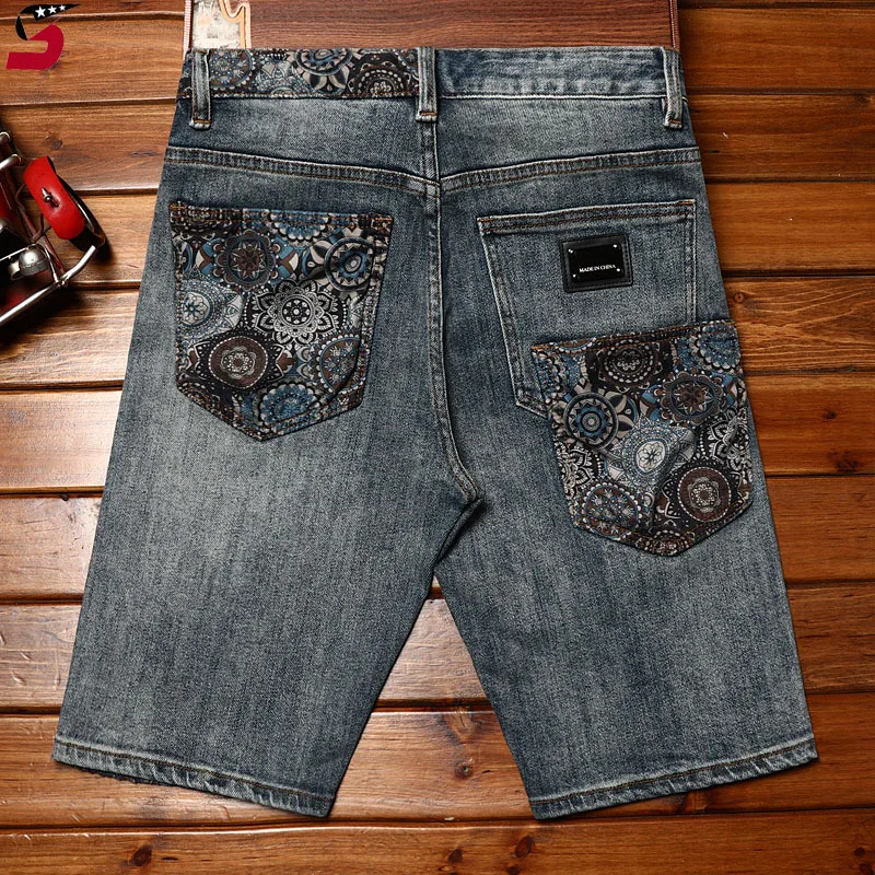 Short en jean Paisley ChimDenim pour homme, imprimé, mode décontractée, cool, street commissionné, slim, pantacourt, été