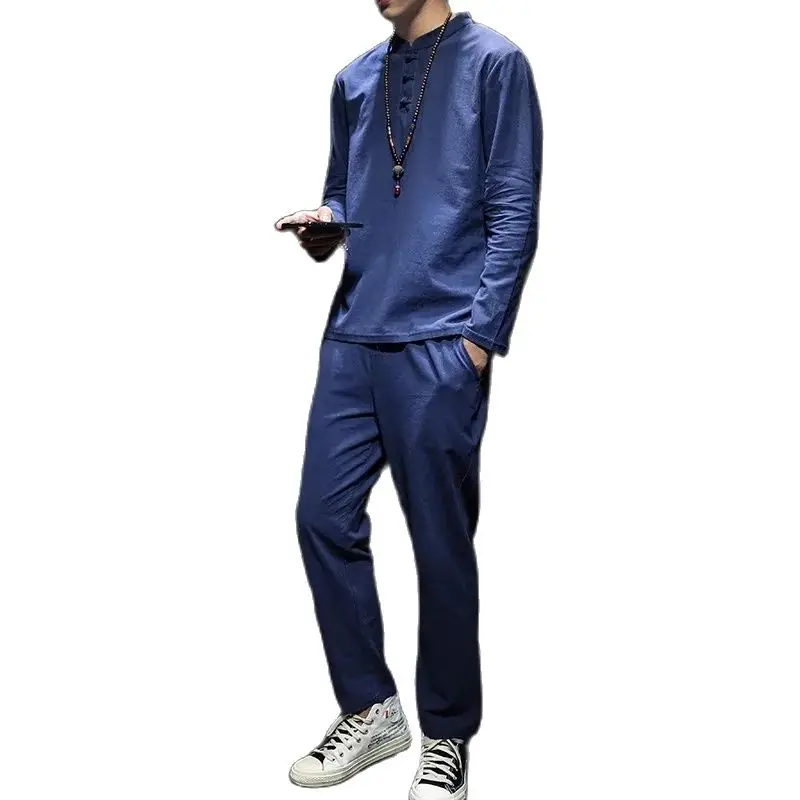 

Men's Pajamas Autumn Cotton Linen Sleepwear For Man Cardigan Long Sleeves Spring Sleeping Home Night Wear Big Size Loungew M-5XL