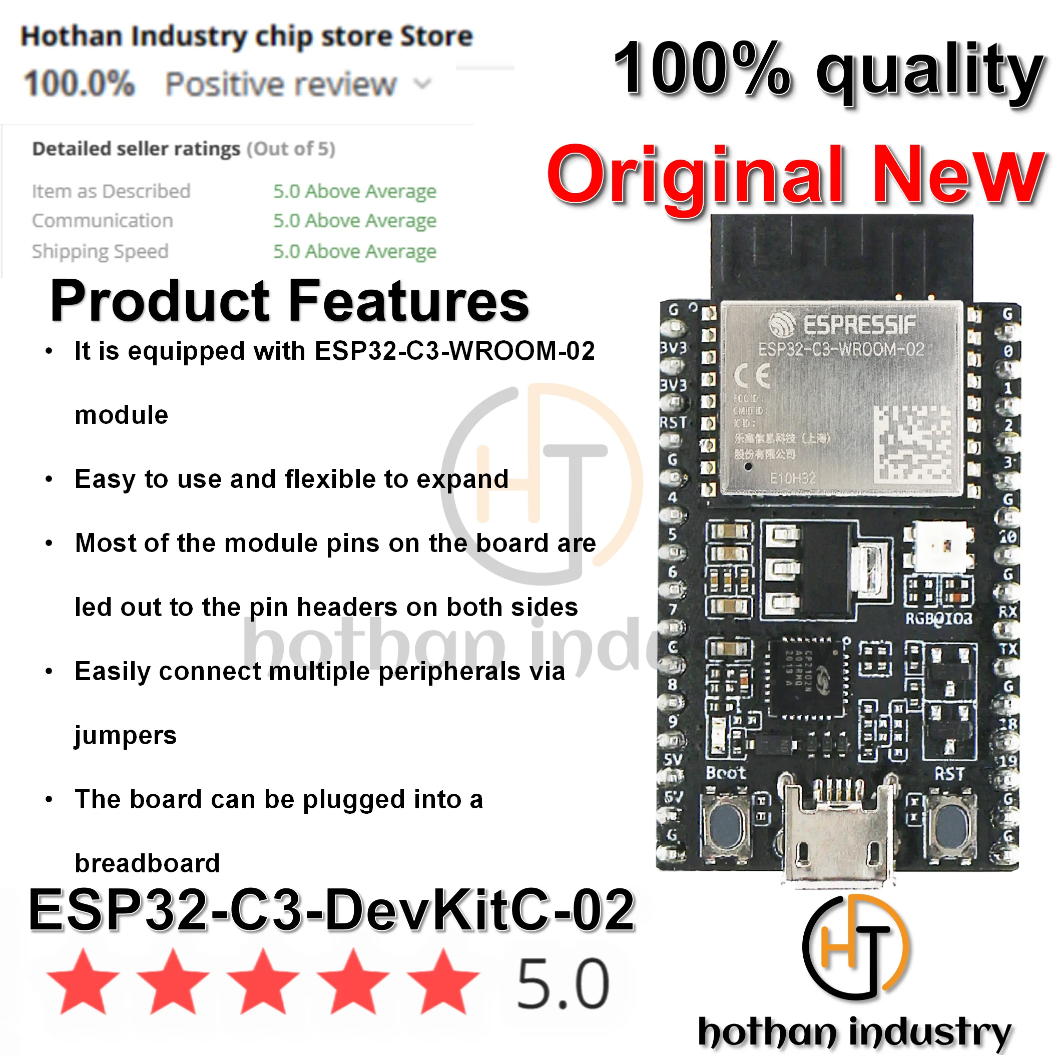 （1PCS）100% NEW ESP32-C3-DevKitC-02  4 MB SPI flash   This board integrates complete Wi-Fi and Bluetooth® Low Energy functions.