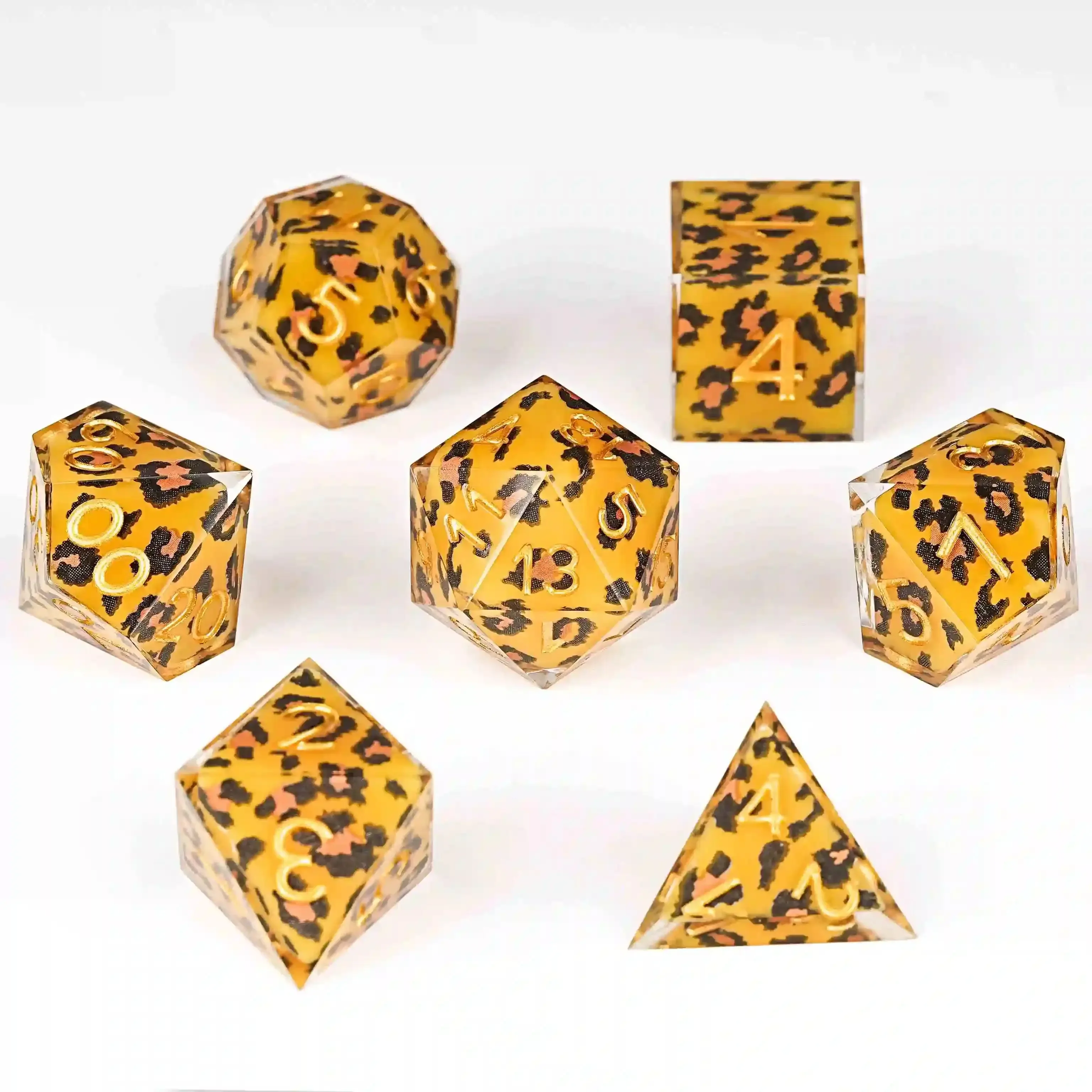 1-7Pcs DND Dice Leopard Print Solid Resin Dice Set Golden Word Multi-sided Polyhedral Dice for D&D COC Role RPG Table Game