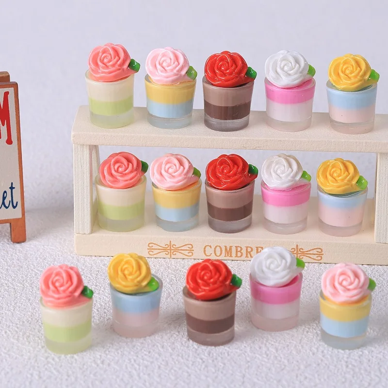 

2pcs Dollhouse Cream Roses Ice Drink Cup Ice Cream Cup Dessert Miniature Food Play Toys Ornament Hand Diy Decoration Home Decor