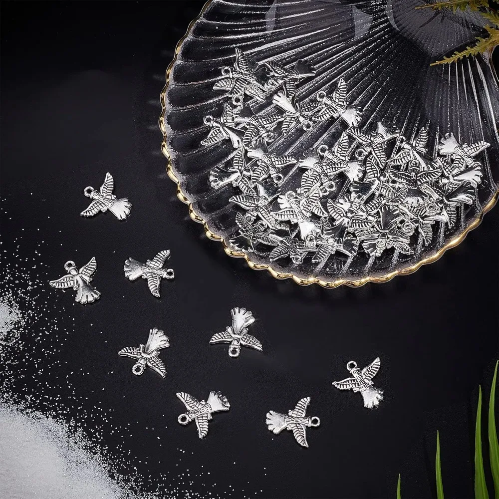 40Pcs Angel Charms Guardian Angel Charm Bulk Tibetan do tworzenia biżuterii Charms Christmas Earrings Necklace Craft Antique Silver — zdjęcie 2