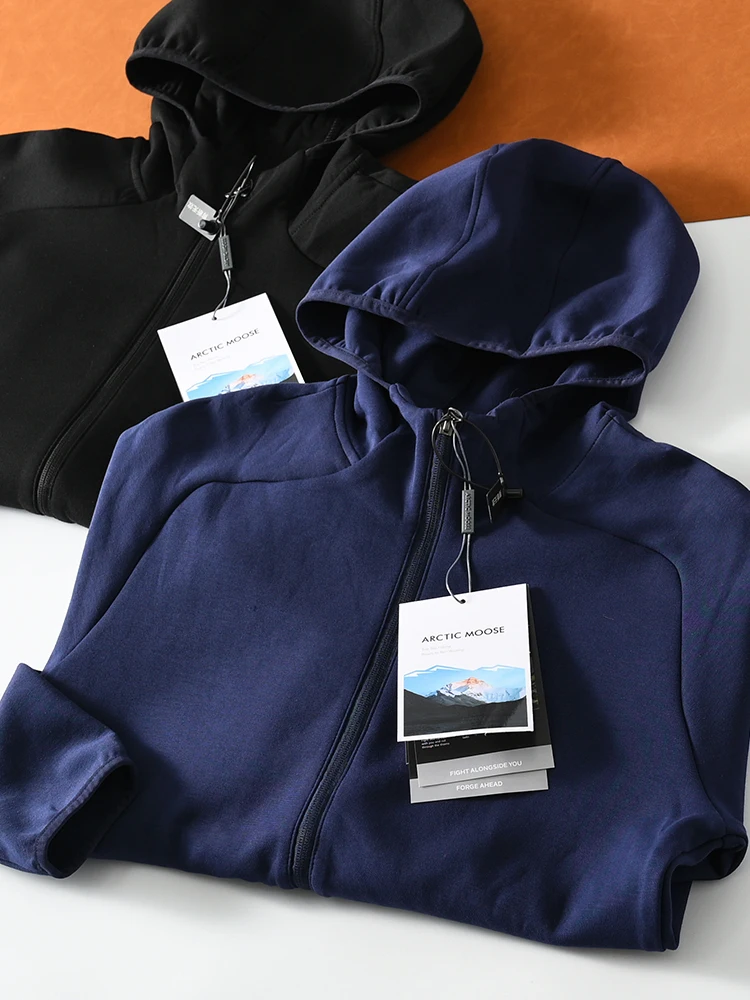 

Outdoor Men's Knitted Hooded Jaet Zipper Cardigan Sweatirt Spring Faion Casual Loose Fit Pure Color Youth Jaet