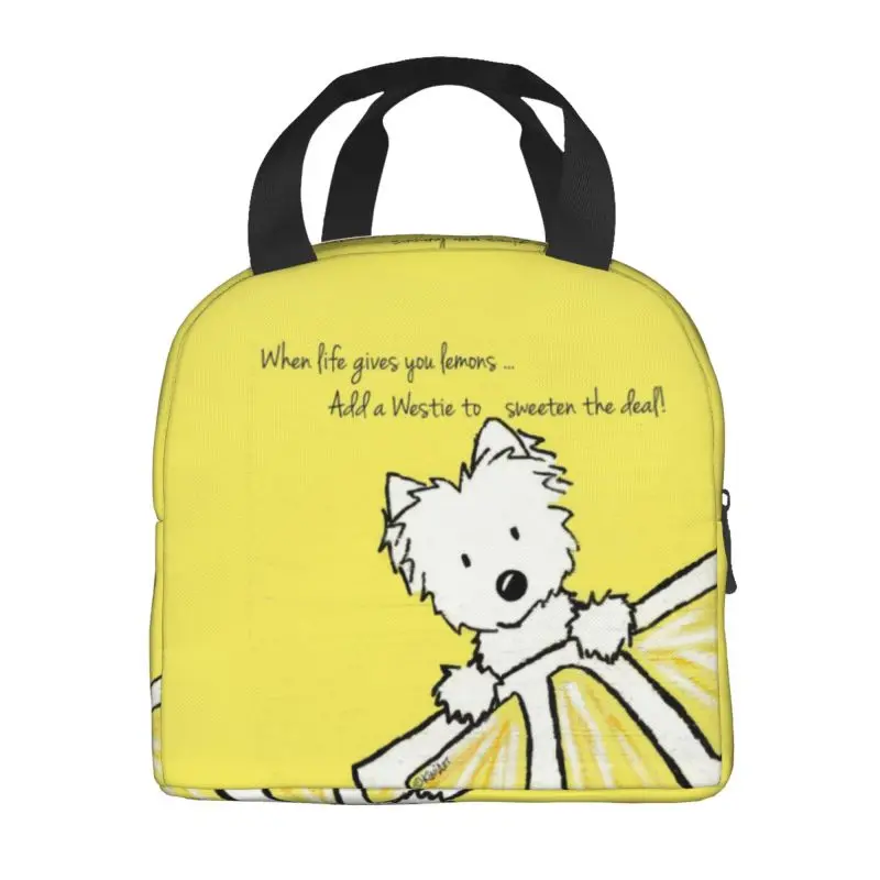 Life Lemons Westie Dog Insulated Lunch Bags for Women West Highland White Terrier Portable Cooler Thermal Food Lunch Box School