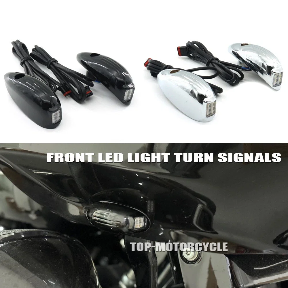 

For Harley Touring Road Glide Special FLTRXS/ FLTRU/ FLTRK 2015-2023 NEW Motorcycle Black Front Running LED LTurn Signals Light