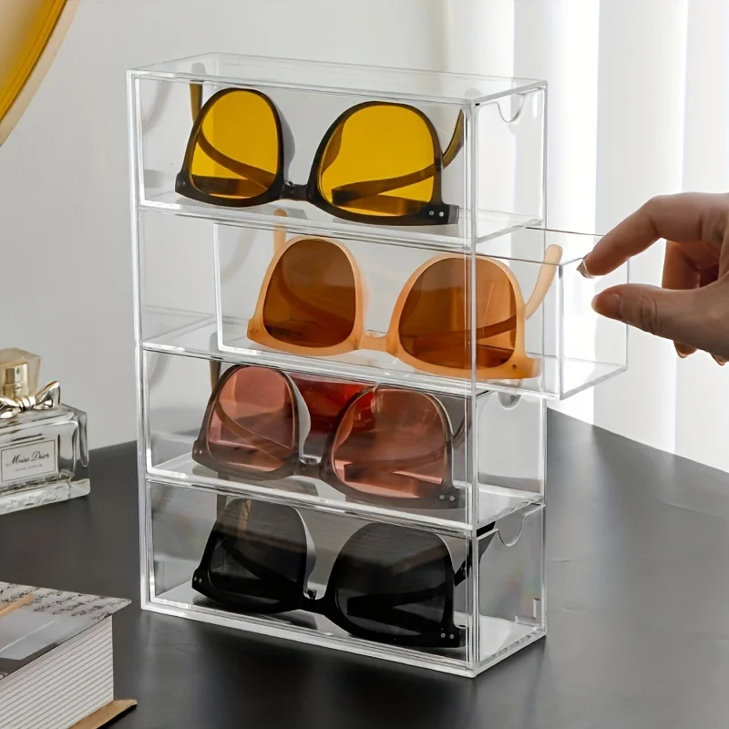 

1PC Stackable Display Holder 4 Layers Glasses Storage Box Acrylic Organizer Cosmetics Makeup Organizer Storage Drawers Pen Case