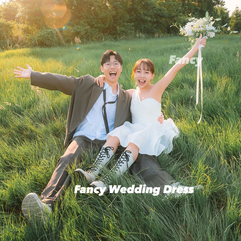 

Необычное простое свадебное платье на одно плечо, корейское свадебное платье трапециевидной формы из тафты, корсет сзади по индивидуальному заказу