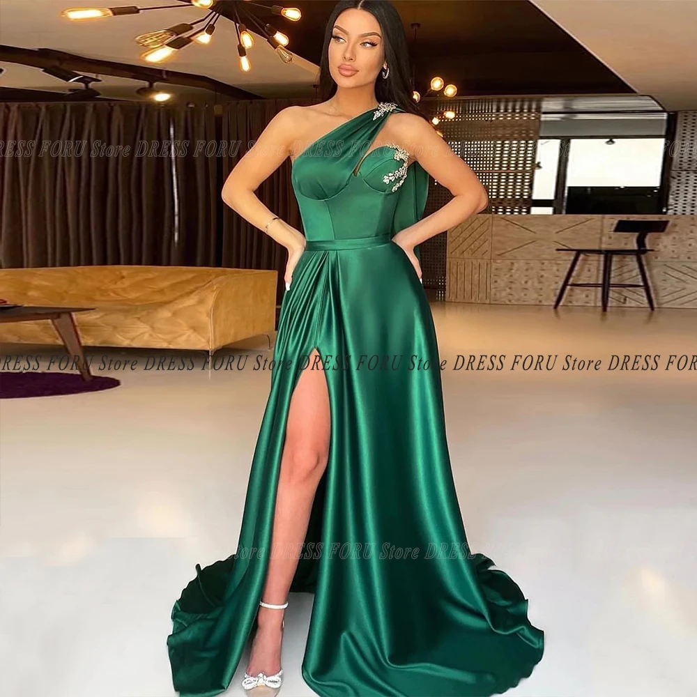 

One Shoulder Green Evening Dresses For Woman Appliques Side Slit Beach Prom Party Gowns Formal Pageant Custom Made Fiesta