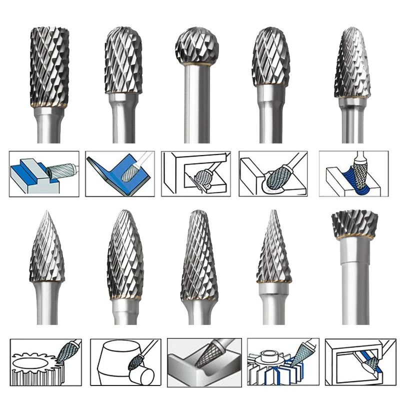 CMCP – fraises rotatives en carbure de tungstène, 6mm de diamètre, Double coupe, pour outils rotatifs Dremel