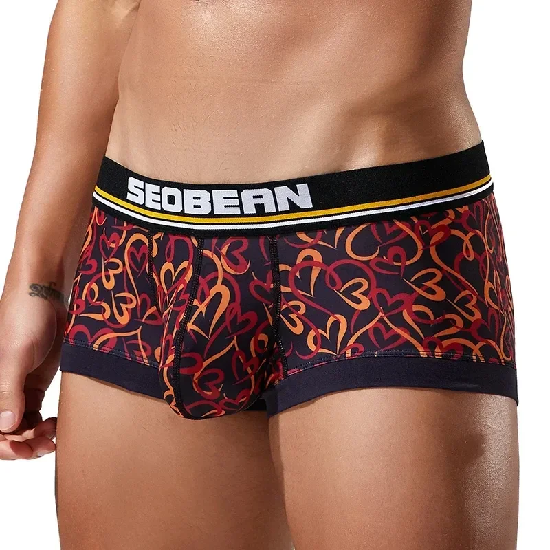 

SEOBEAN Men's Underwear Boxer Shorts Loose Breathable Low Waist Heart Printed Sexy Middle-Aged Underpants