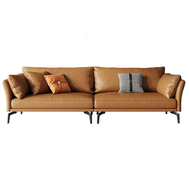 Minimalist leather sofa three-person first-layer cowhide simple modern living room leather sofa