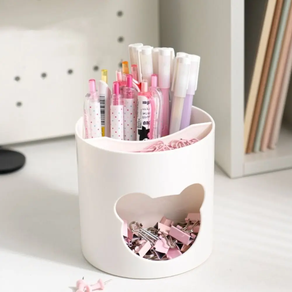 Cute Desk Pen Holder Large Capacity Little Bear Pencil Cup Pot Multifunctional INS Style Desktop Storage Organizer Room Decor