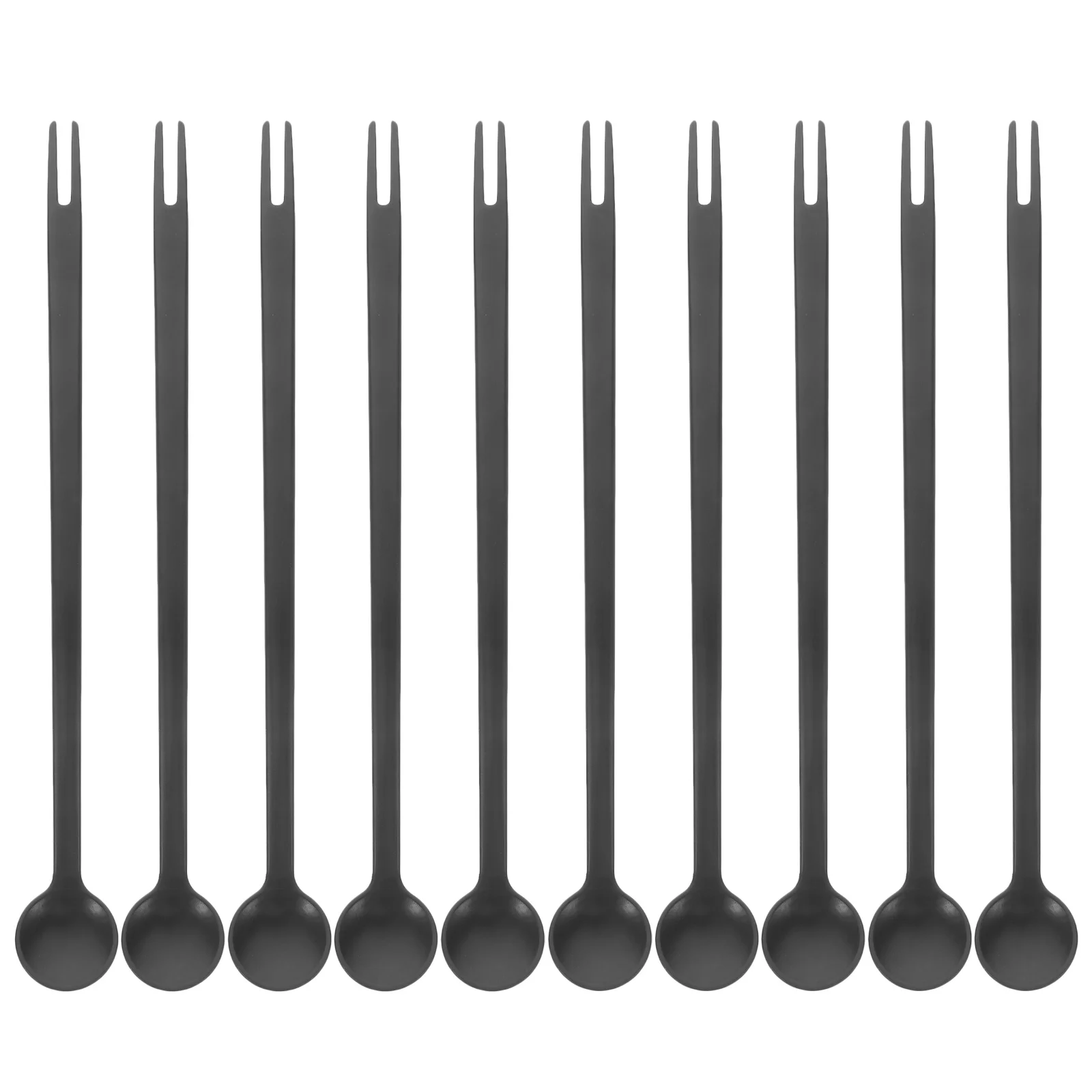 

10 шт., фруктовые шампуры, двухсторонняя длинная ручка, ложка, вилка, многофункциональный инструмент для смешивания десерта, кофе, мешалка, кухонная закуска