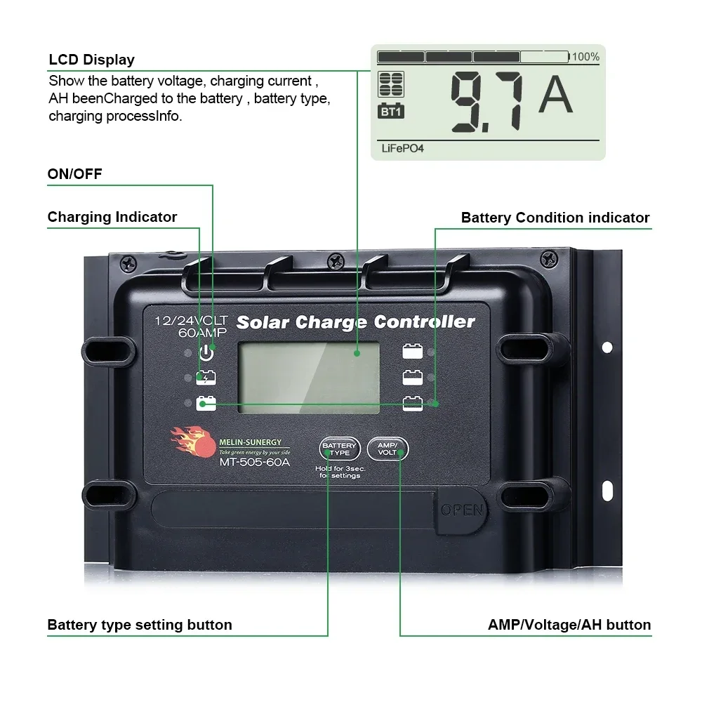 12V 24V Smart  60a japan pwm solar controller with remote 5kw solar charge controller pmw solar charger controller