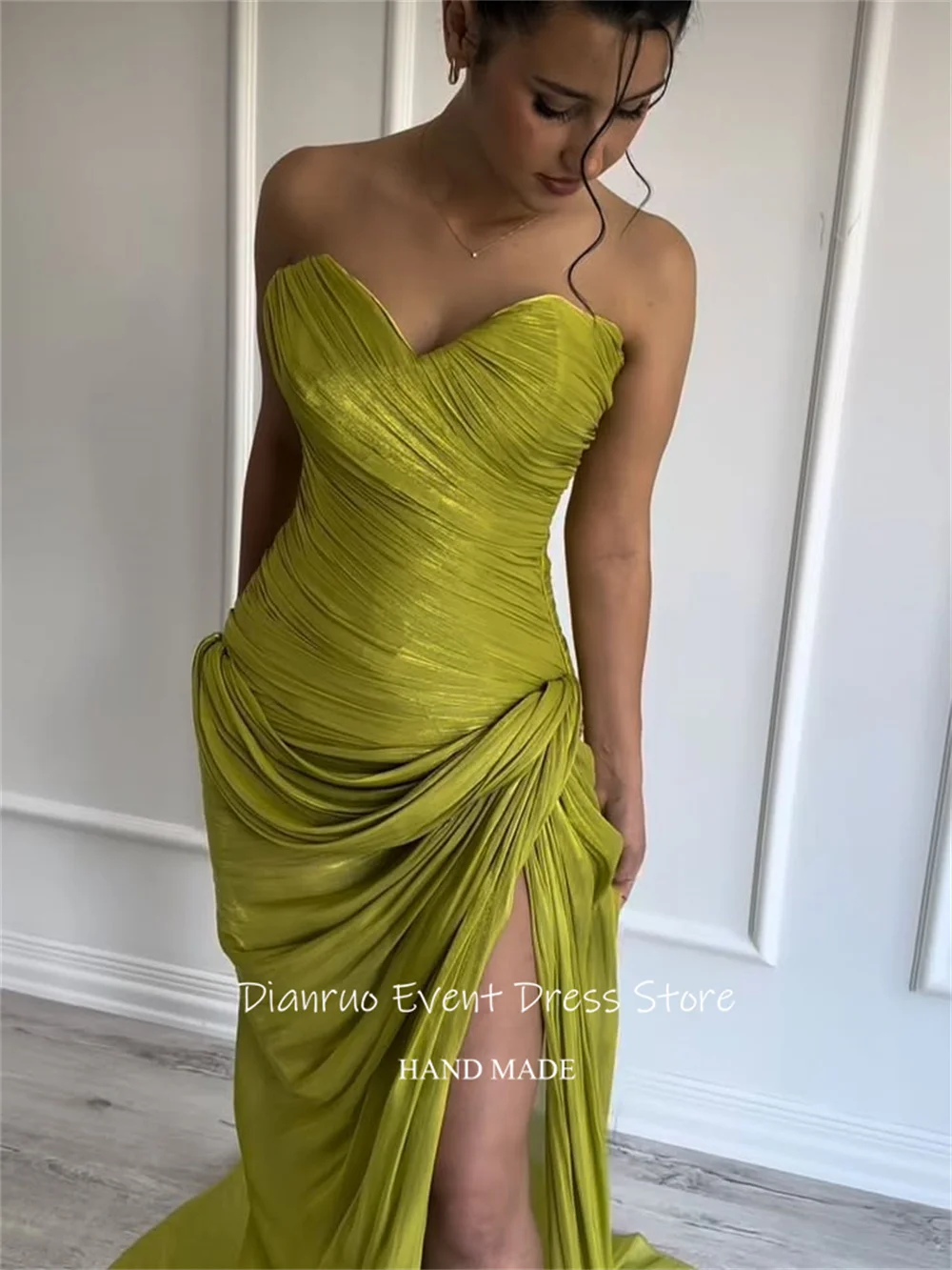Dianruo فستان سهرة شيفون مثير مكشكش بفتحة جانبية فساتين مطوية للنساء فساتين حفلات على شكل قلب 2025 مخصصة