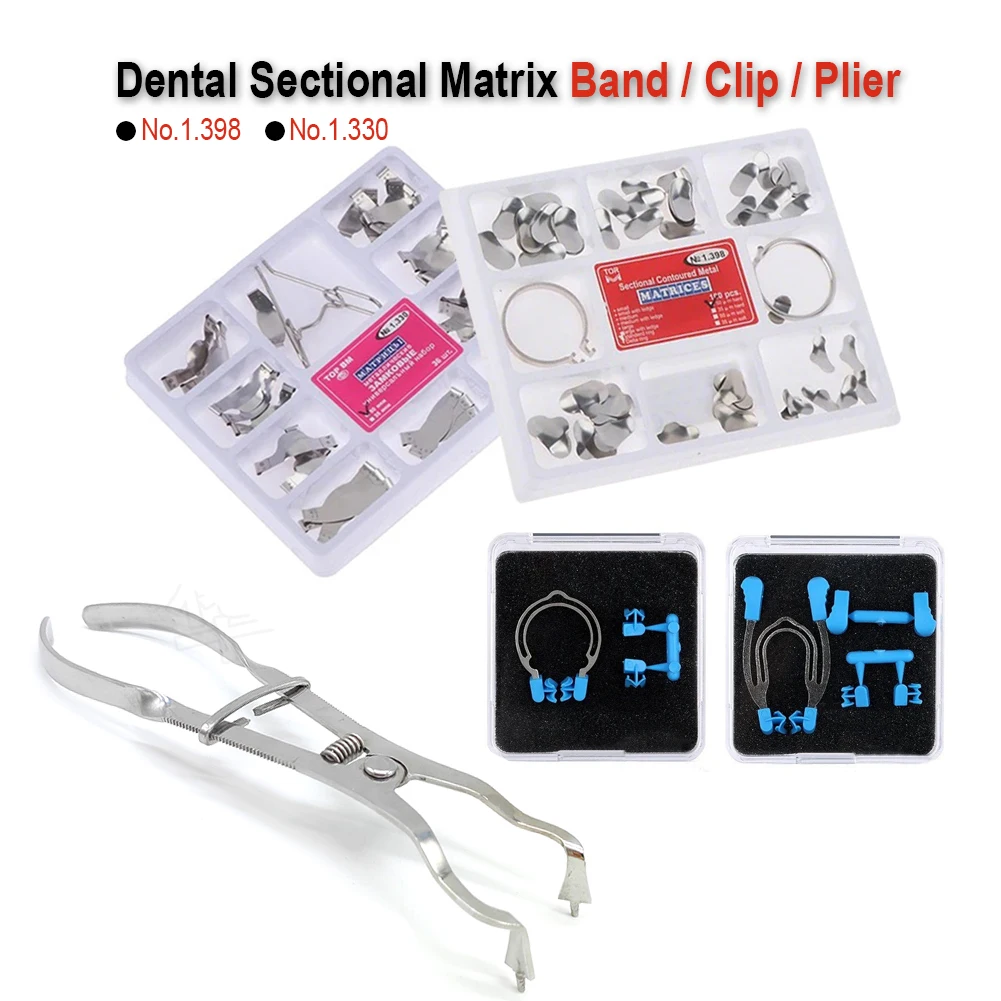 

2 Boxes Dental Sectional Matrix Kit 1.330 1.398 Contoured System Metal Tools Matrices Band Forming Sheet Clip Spreading Plier