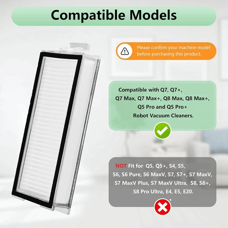 4 Pack Washable Filter For Roborock Q7, Q7+, Q7 Max, Q7 Max+, Q5 Pro, Q5 Pro+, Q8 Max, Q8 Max+ Robot Vacuum HEPA Filter