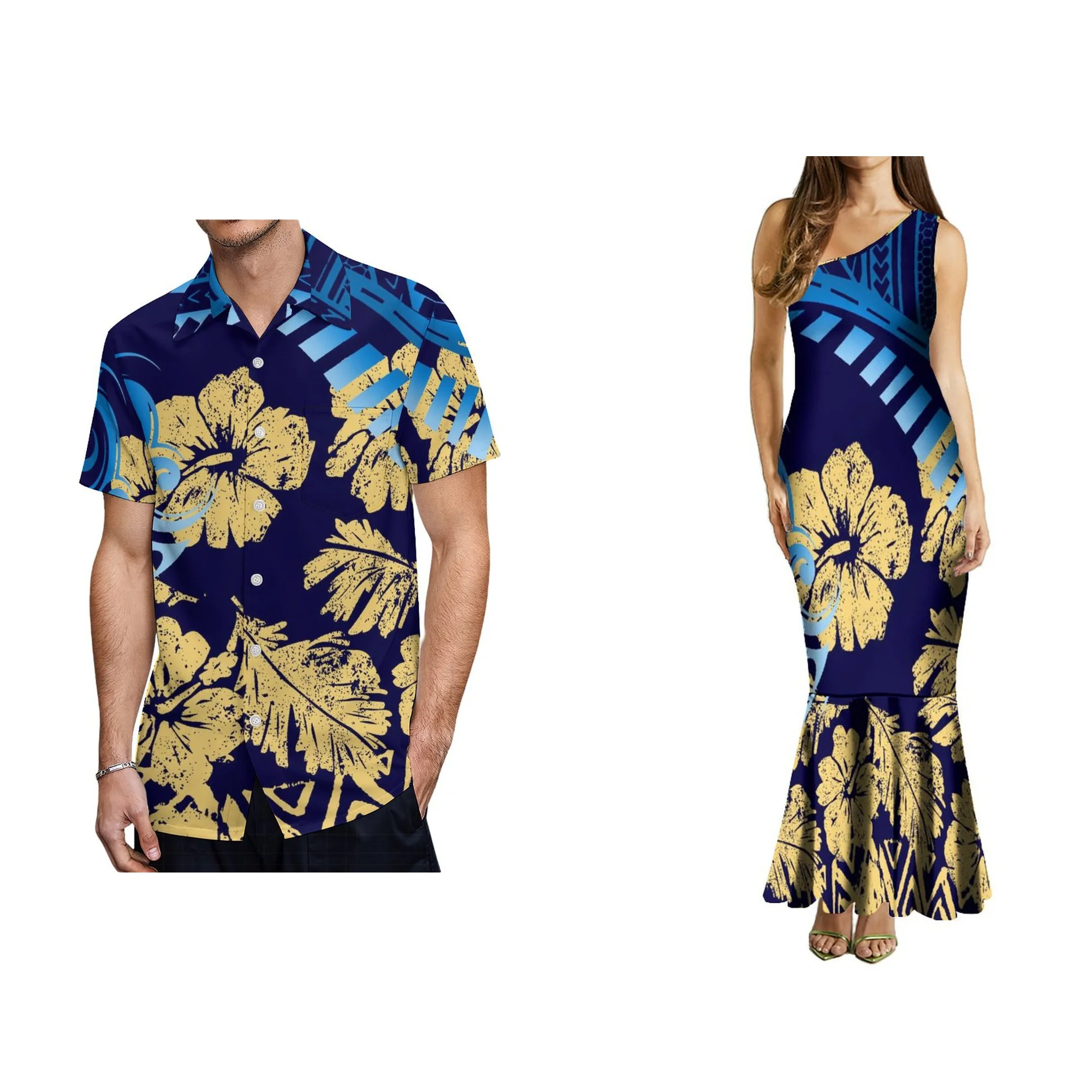 女性用ノースリーブロングドレス,マーメイドスタイル,フィッシュテール,斜めの肩,トンガ,ポリネシアの部族プリント,エレガント,カスタマイズ,1moq